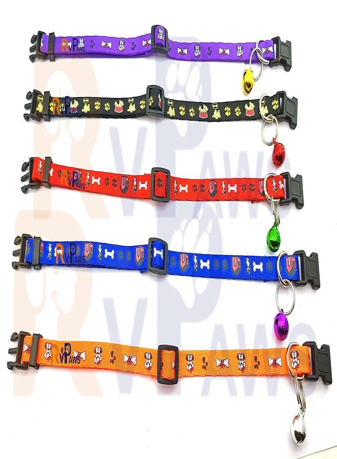 Pups&Pets Puppy and Cat Collar Printed with Bell Basic Dog Cat Collar Buckle Adjustable Nylon Cat & Smal Dog Collar with Bell 10 MM (Purple) - Image 3